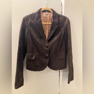 June Anthropologie Dark Brown Suede Leather Jacket Blazer Womens Sz M